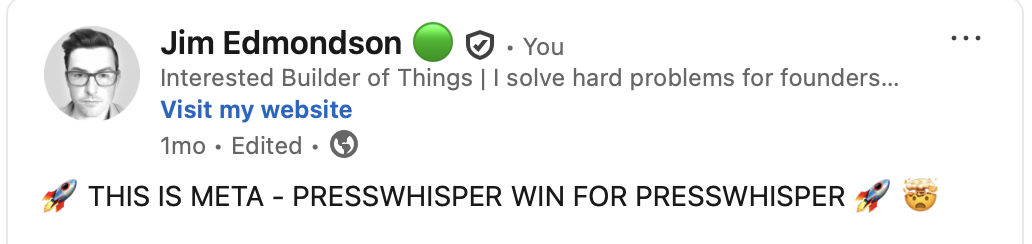 Jim Edmondson on LinkedIn: “THIS IS META — PRESSWHISPER WIN FOR PRESSWHISPER”